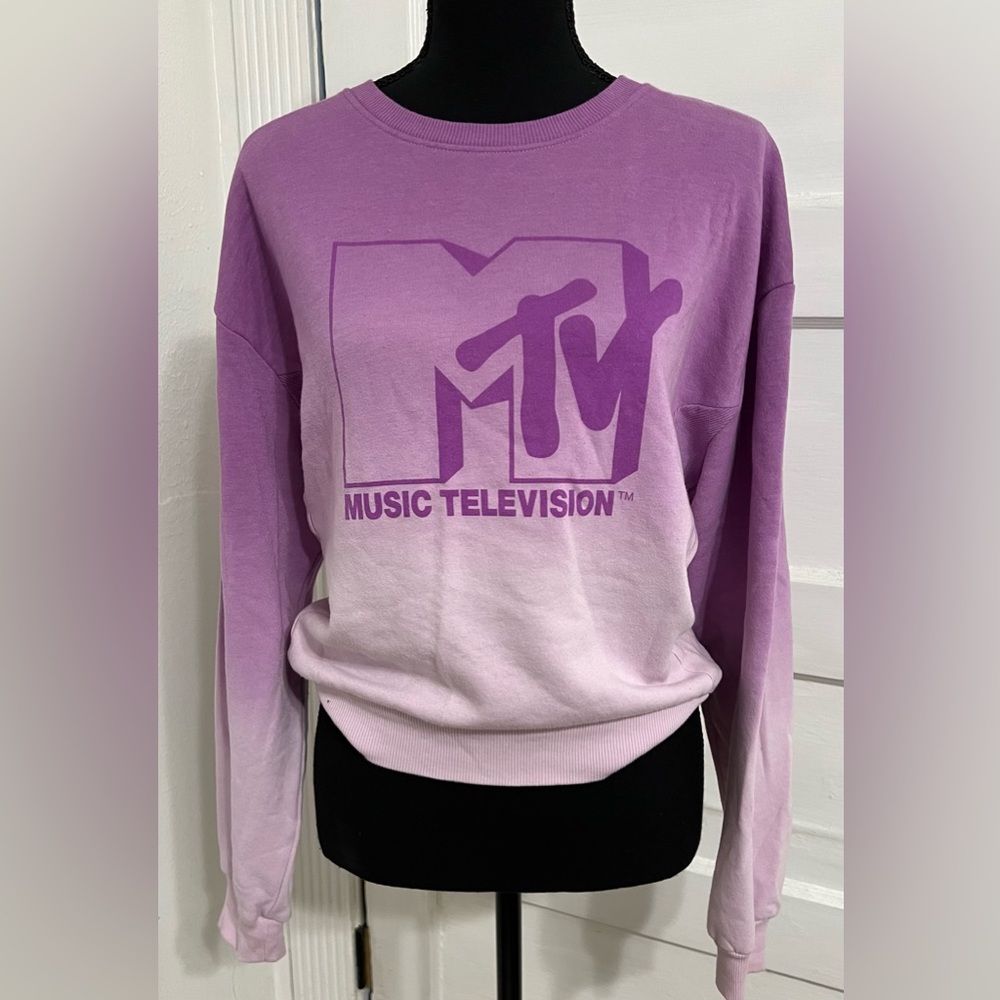 MTV Purple Ombre Women's Children XXL Pullover Ribbed Sides Sweatshirt - Picture 1 of 5